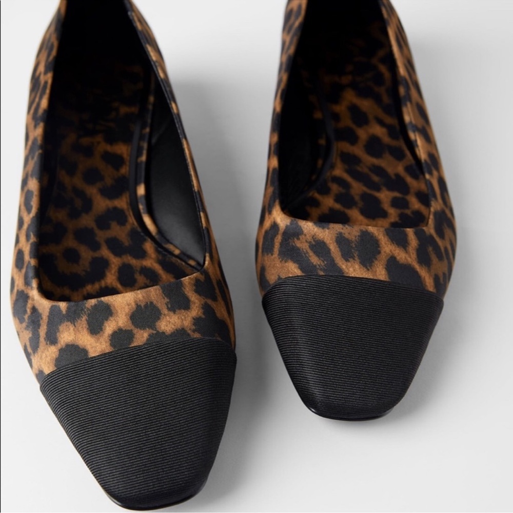 Zara cap toe leopard print ballet flats NWT